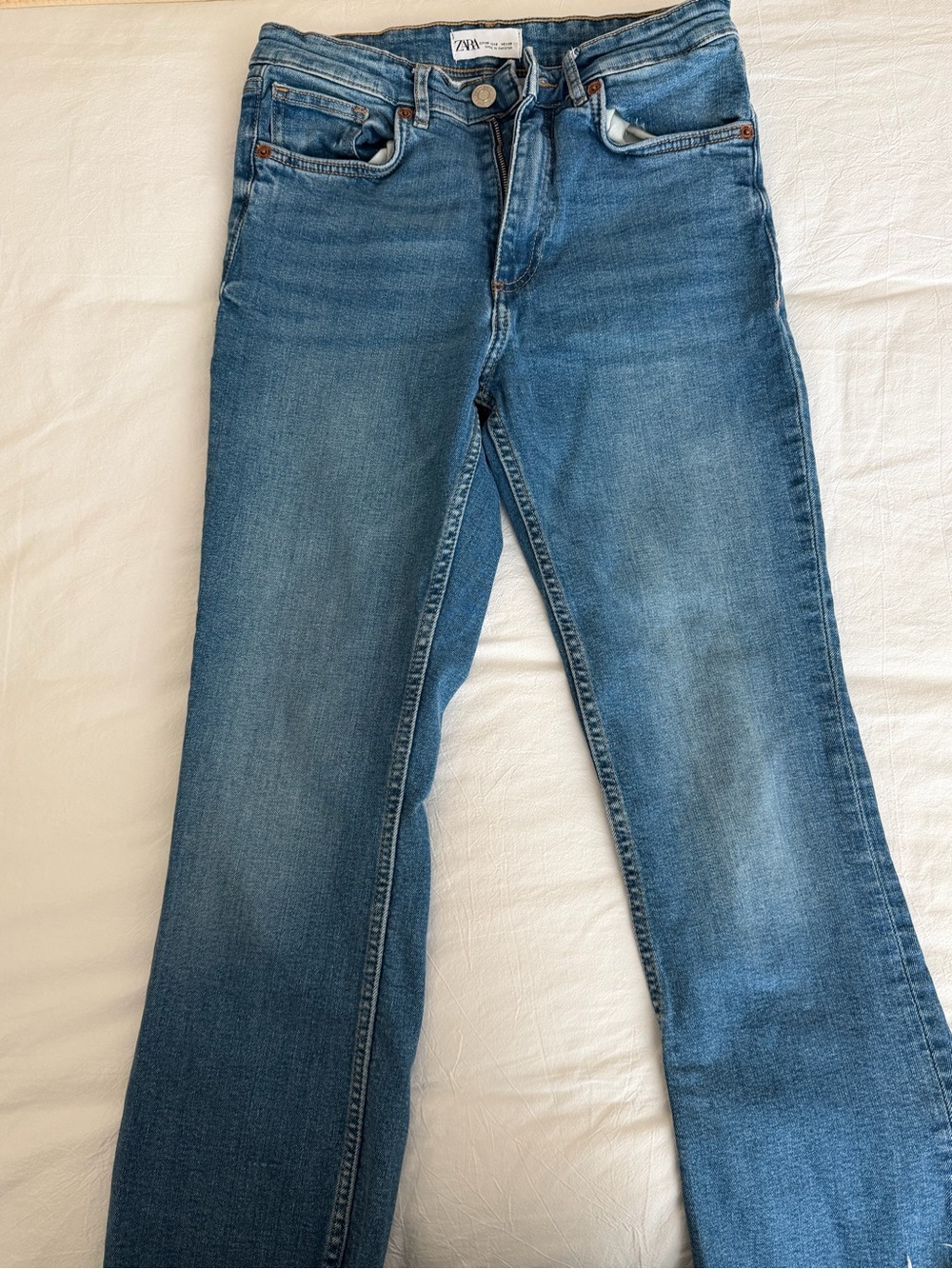 Zara Classic Blue Cropped Slim Fit Wide Leg Jeans